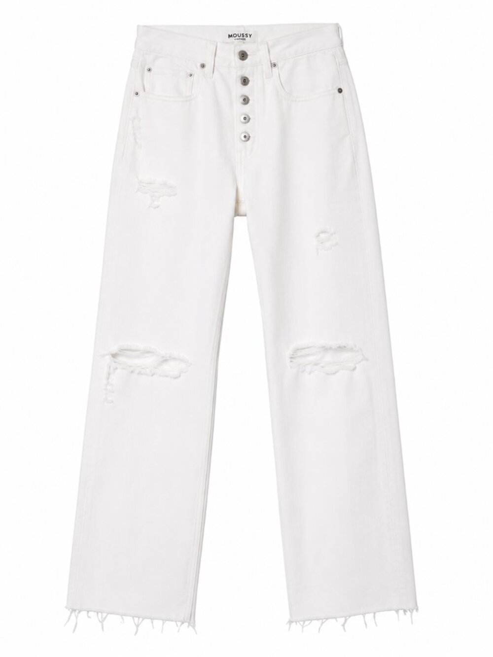 MOUSSY Vintage White Distressed Straight Leg Jeans Button Fly Japan Size 26 - Picture 2 of 10